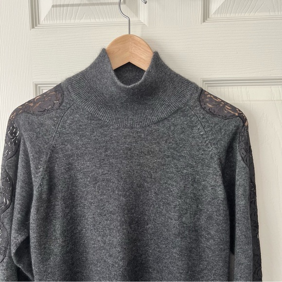 Soft Surroundings Mock Neck Sweater with Lace Detail Size M/L Dark Gray Black - Picture 5 of 8